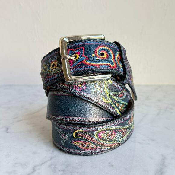 Etro Milano Paisley Leather Belt Men’s 42 / 105 Made in Italy - Picture 1 of 10